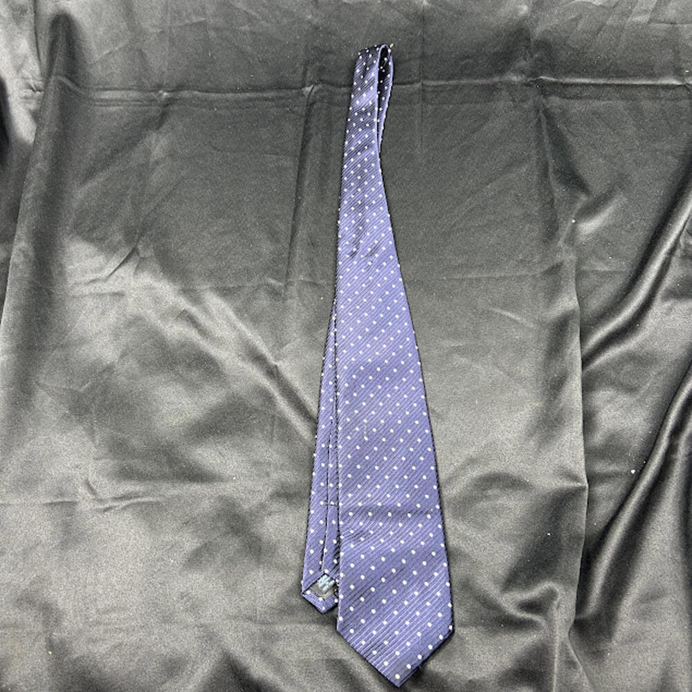 Barbara Blank Navy Blue Tie White Polka Dots 100% Silk Classic Men's Necktie